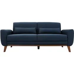 Design-Sofa 3 Plätze Stoff Blau Beine Nussbaum EKTOR