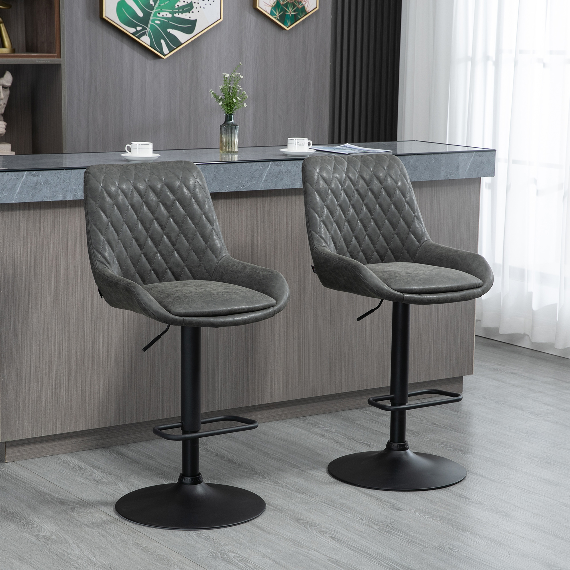 Homcom Sgabello da bar Sgabello da cucina Sgabello di design, regolabile in altezza, con poggiapiedi, 51 cm x 59 cm x 117 cm, Grigio scuro + Nero   Aosom Italy