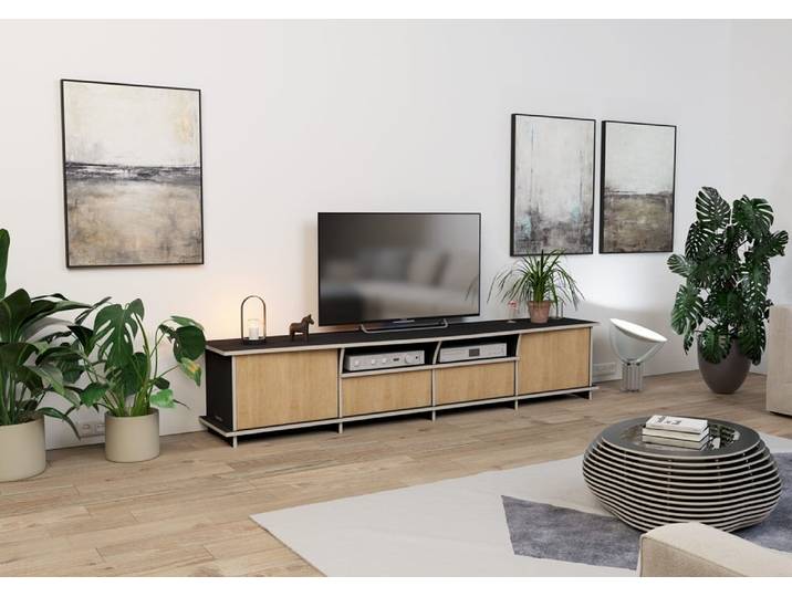 TV-Lowboard "Mille" - konfigurierbar 227 x 45 x 47 cm Schwarz, Multiplex