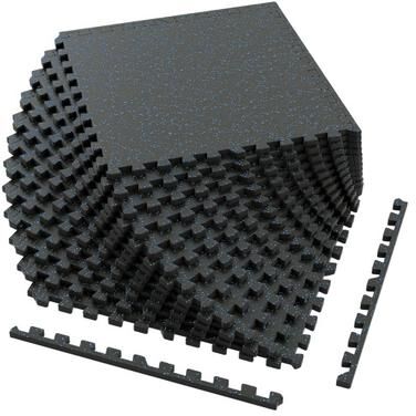 Costway 0.79 inch Thick Rubber Top Exercise Mat 48 Sq Ft with Boarders-Black & Blue