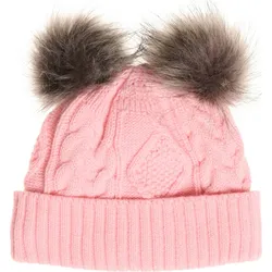 Equipage Kinder Strickmütze rosa mit zwei Bommeln, Größe: One Size