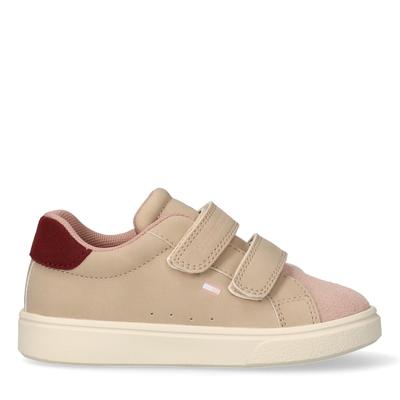 Sneaker TOMMY HILFIGER, Mädchen, Gr. 28, natur, beige, Lederimitat, Schuhe Sneaker, Freizeitschuh, Halbschuh, Klettschuh mit Kontrastbesatz