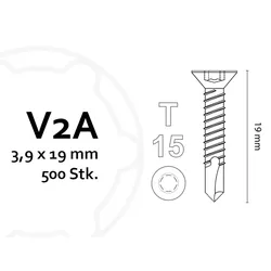 KAHRS Terrassenbohrschrauben für Alu-UK 3,9x19 mm, V2A, TX15, 500 Stück/Pack