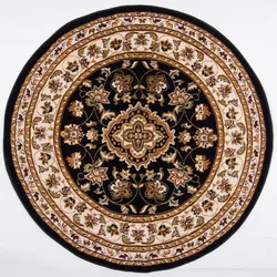 Teppich Mittelflor GLAZERT Orient Medaillon Polypropylen Rund Ø 133 cm Dunkelblau orientalisch traditionell klassisch | Kadima Design