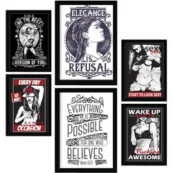 POSTER Set Mit 6 Frau In Rustikale Zitate A3 & A4 Weißer Rahmen