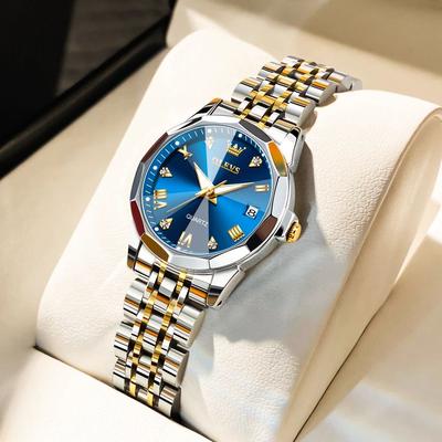 Inspire Select OLEVS Elegant Golden Women's Quartz Watch Waterproof Stainless Steel Luxury Ladies Wristwatch gold Blue