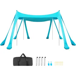 VEVOR Strandzelt mit Sonnenschutz (UPF 50+) 3 x 3 x 2 m, Strandmuschel mit Sandsäcken & Stützstangen & Sandschaufeln, Tragbares Sonnensegel für Familienausflüge Camping Angel Grün