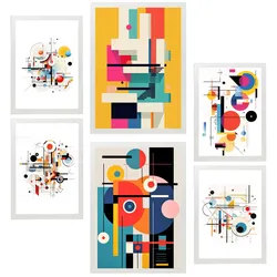 POSTER Set Mit 6 Bauhaus Rotblau Gelb A3 & A4 Weißer Rahmen