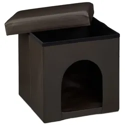 relaxdays Hundebox Sitzhocker - Kunstleder braun