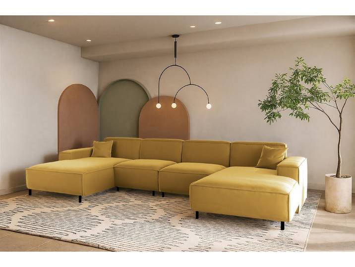 Fun Möbel Wohnlandschaft Designersofa GLORIA in Stoff, mit 2 Ottomanen, Rundumbezug