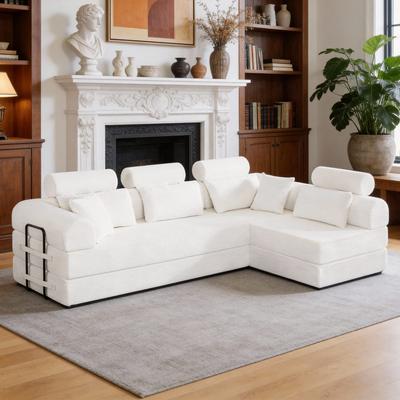 Loedds 106.3-Inch Corduroy L-Shaped Convertible Sofa Bed with Corner Chaise No Assembly