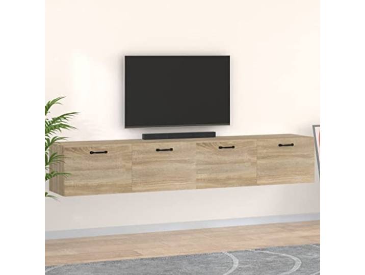 RJPLMFV 2 Wandschränke Sonoma-Eiche, 100 x 36,5 x 35 cm Feuchtigkeitsbeständiges Holz, 2 Fächer pro Schrank, schwebendes Design, platzsparend, Montageanleitung (evtl. nicht in