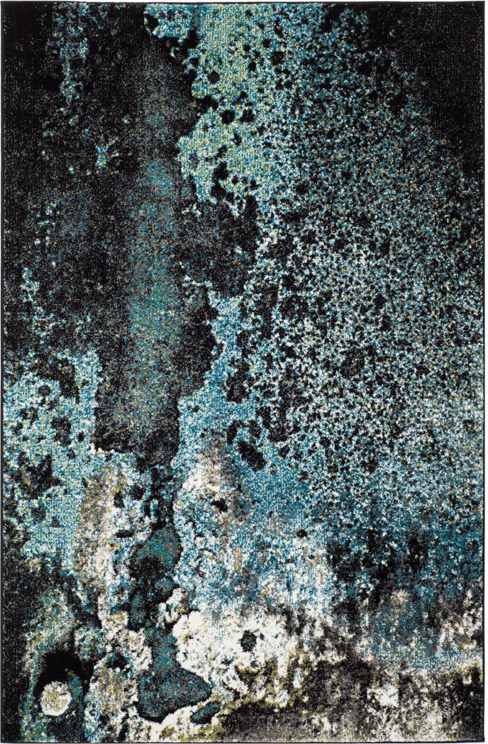 Borough Wharf Mederos Rectangle Abstract Area Rug Blue/Black Rectangle 79 x 152 cm