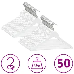 vidaXL 50 Stk. Kleiderbügel-Set Rutschfest Weiß Hartholz