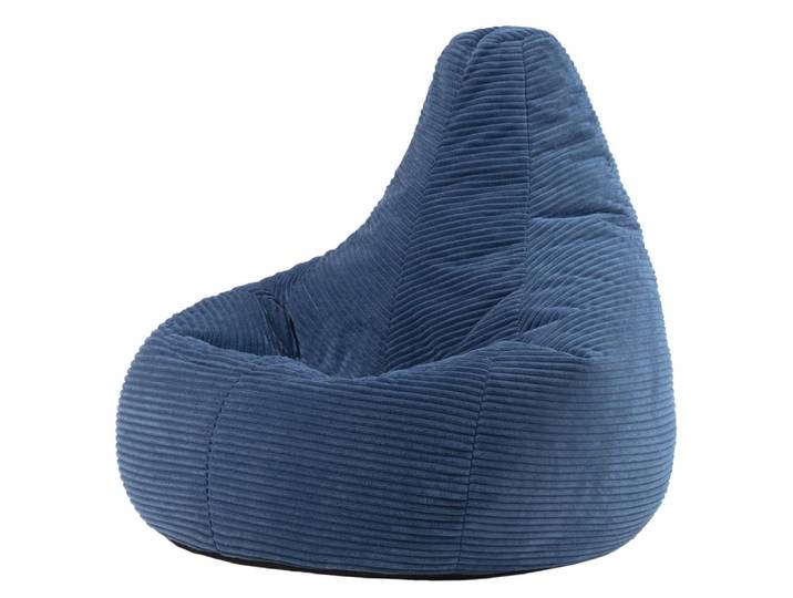 Pouf poire à dossier haut velours côtelé bleu jean