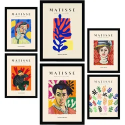 POSTER Set Mit 6 Henri Matisse Bilder Drucke Des Fauvismus Und Der Abstrakten Kunst Für Innenarchitektur A3 & A4 Schwarzer Rahmen