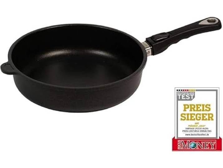 AMT Gastroguss Motto-Pfanne FROHE WEIHNACHTEN, Ø 28 cm, abnehmbarer Stiel, Wiederbeschichtung möglich., AMZN-I-728-Z20B-Motto1