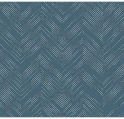 Antonina Vella Polished Chevron Blue & Silver Wallpaper