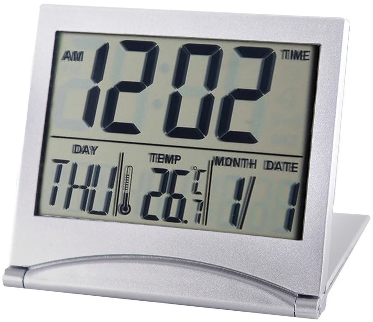 WiseGoods Premium Mini Digitale Wekker - Opvouwbare LCD Reisklok met Temperatuur en Datum - Zilver