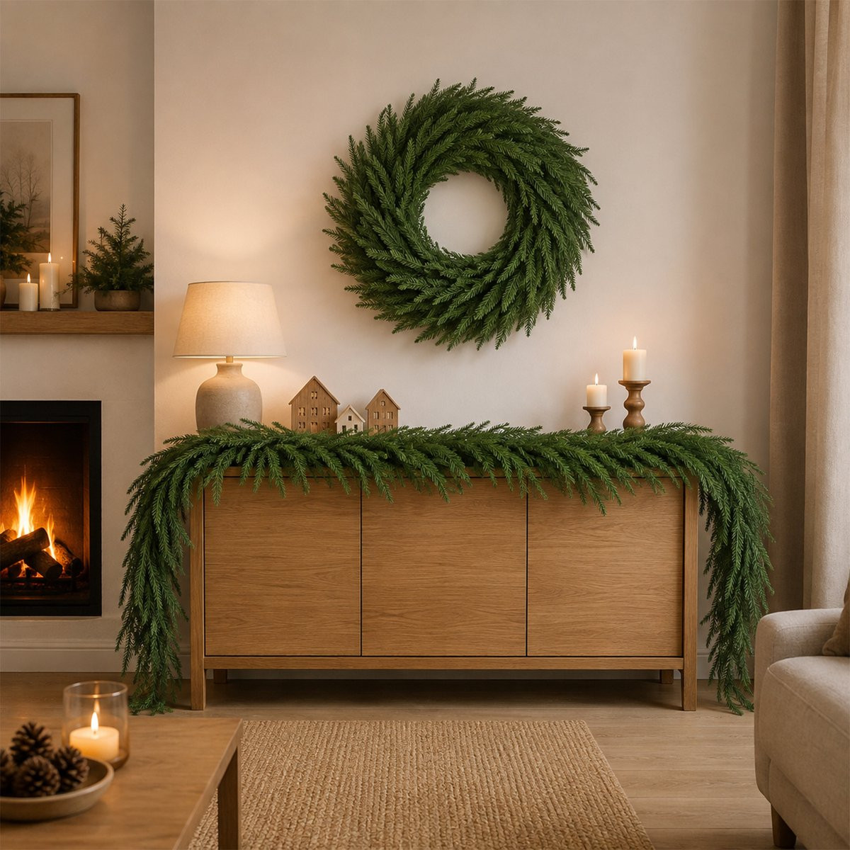 Kunstmatige kerstguirlande Norfolk-den stijl, 2.75 m, zonder decoratie, voor binnen en beschutte buitenruimtes