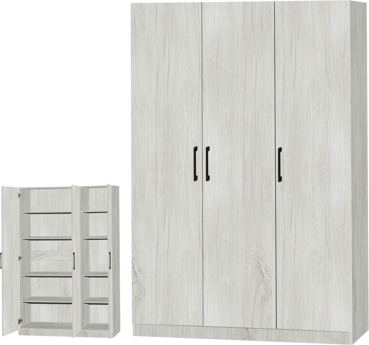 Belfurn EDEN Linnenkast met 3 deuren, White Oak, Breedte: 120 cm, Hoogte: 180 cm