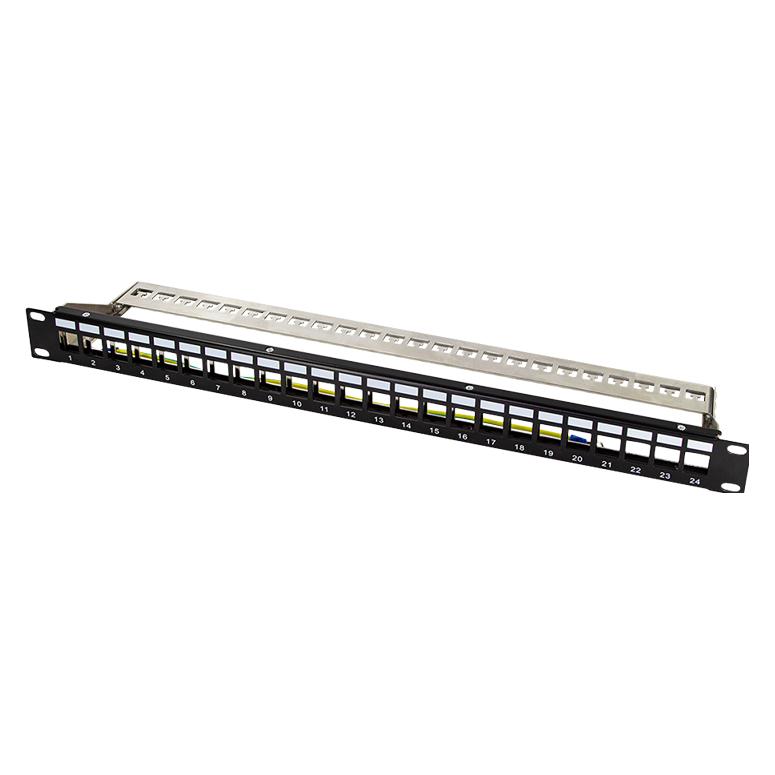 LogiLink 19" Patchpanel für 24 Keystone-Module, mit Beschriftungsfeldern u. Kabelabfang (NK4058)
