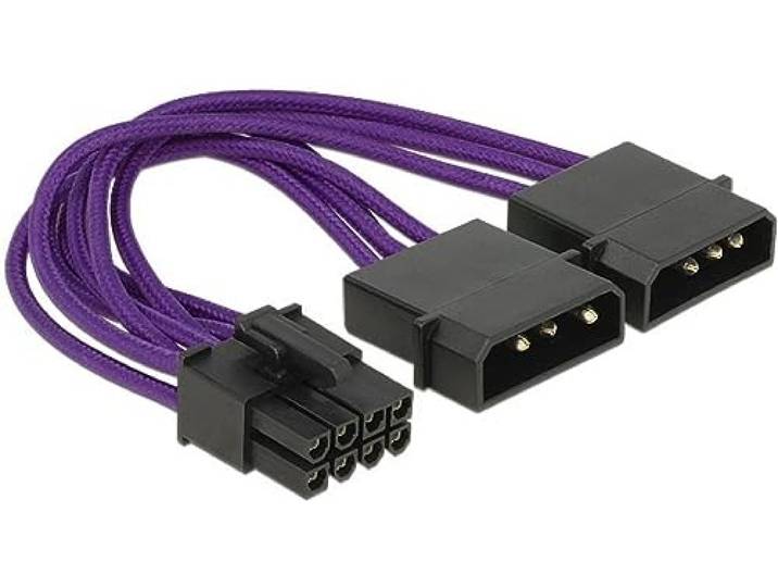 DELOCK stroomkabel PCI Express 8-pins stekker > 2 x 4 pins stekker textiel mantel violet