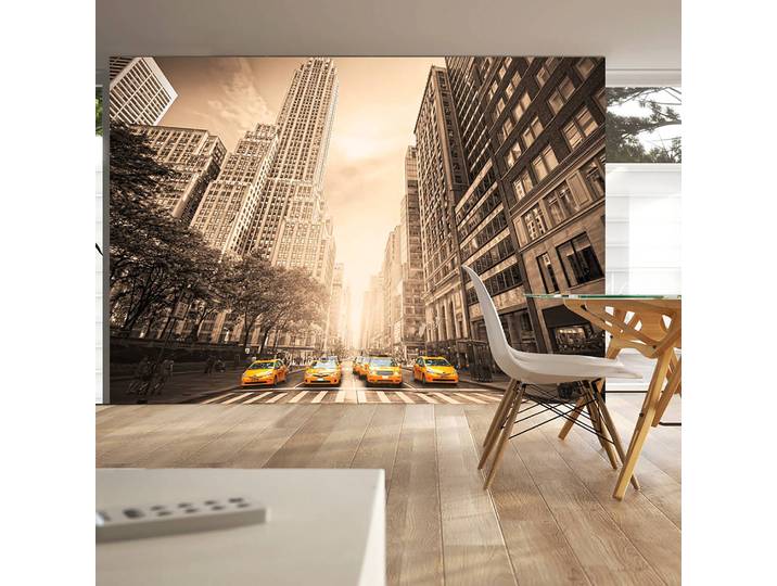 Papier peint intissé New York Taxis 450 x 315cm Marron