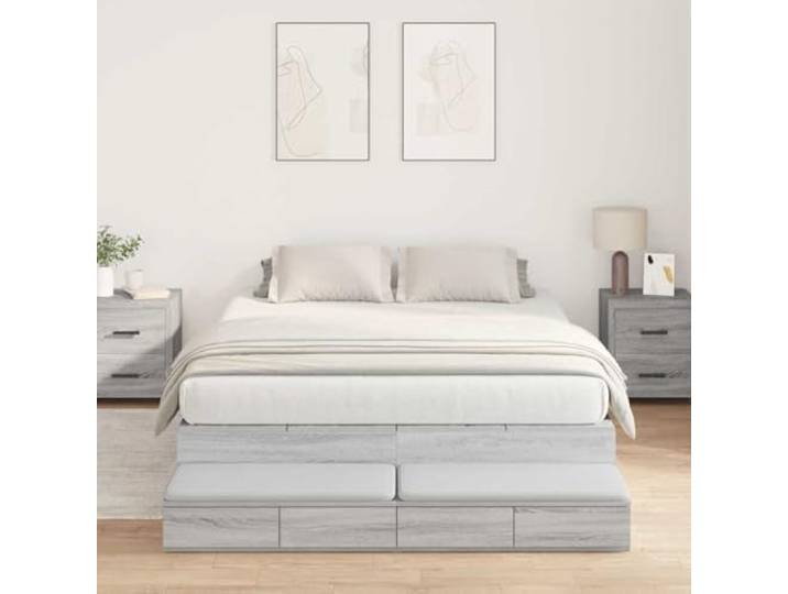 WDGJJFECNMUEHI Kiefernholz Stauraumbett Modernes Design Grau 160 cm Bettgestell mit Aufbewahrung Graues Sonoma 160 cm Holzwerkstoff Kiefernholz Bett mit 4 Schubladen Stauraum Bett Lattenrost