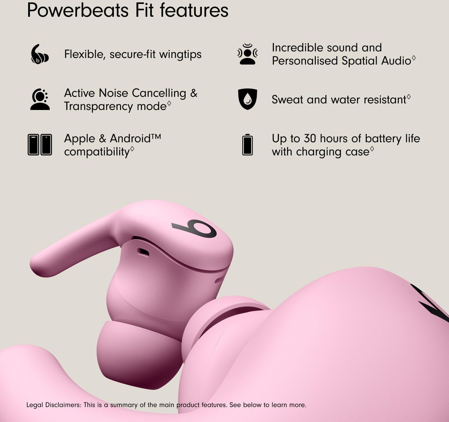 Beats Powerbeats Fit – Wireless Noise-Cancelling Workout Earbuds with Secure Fit Wingtips, Power Pink