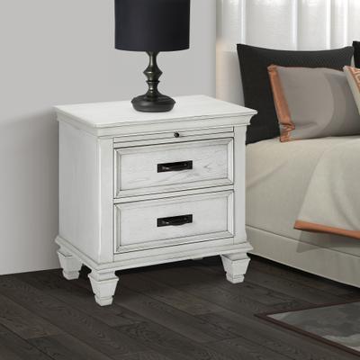 Benzara Wooden Nightstand with 2 Drawers & 1 Pull-Out Tray, White