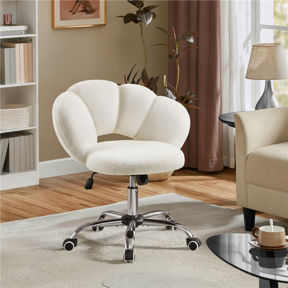 Yaheetech Boucle 360 Swivel Height Adjustable Task Chair White 82cm H X 70cm W X 60cm D