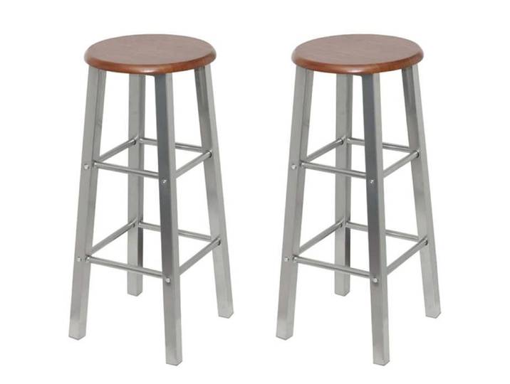 Tabourets de bar - vidaxl - Ensemble de 4 - Argenté et marron - 30x70 cm - Aluminium - Scandinave - Moderne