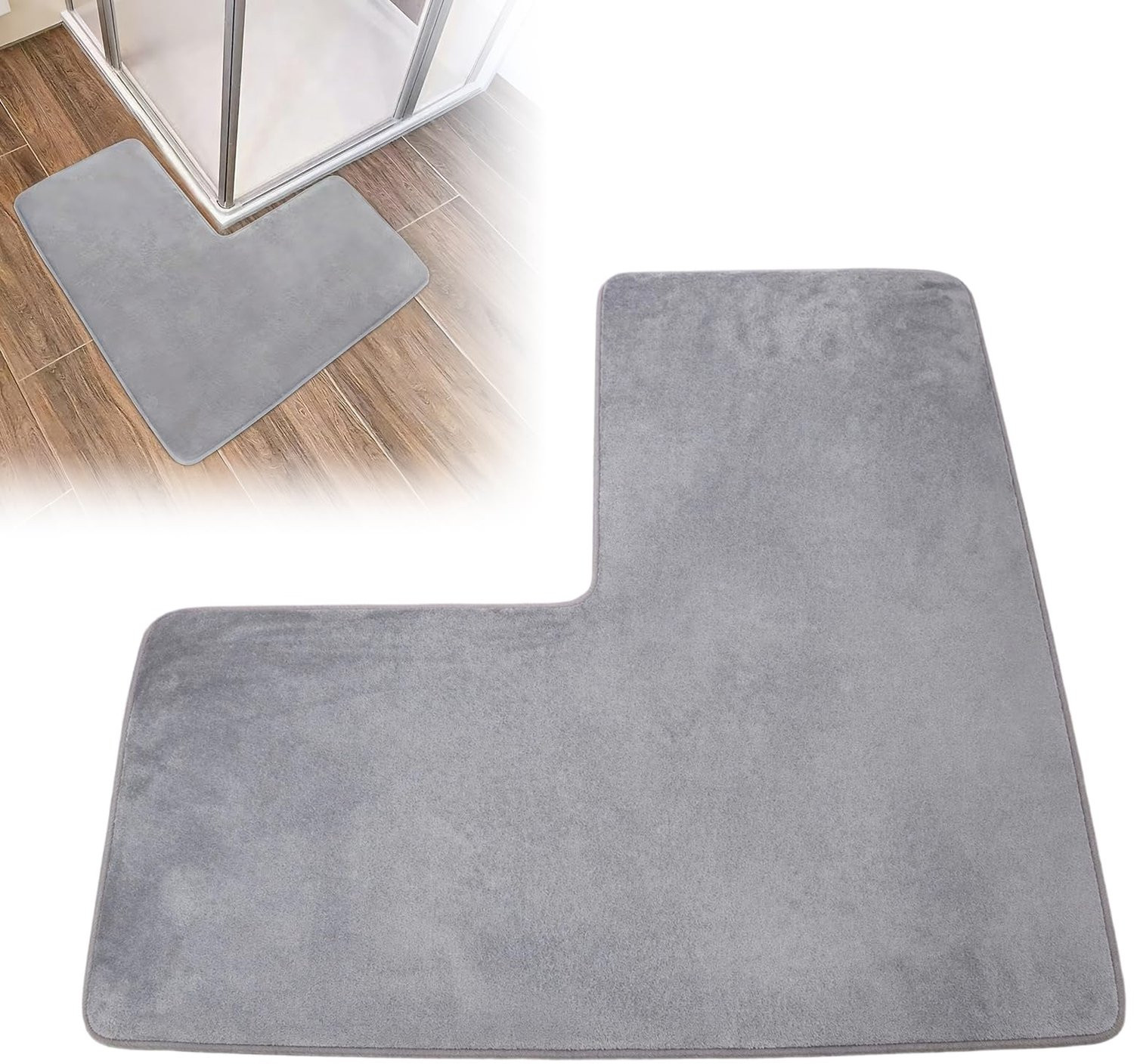 SnelShoppen L-vormige Badmat van Chenille met Antislip Onderkant in Koraalfleece voor Hoekdouches