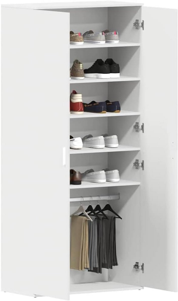 Witte Hoge Schoenenkast met 5 Planken en Scharnierdeuren voor Woonkamer of Hal