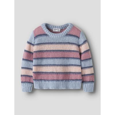 Rundhalspullover NAME IT "NMFLERNORT LS KNIT", Mädchen, Gr. 98, bunt (subdued blau), Strick, Obermaterial: 100% Polyester, regular fit normal, Rundhals, Bündchen, Pullover Rundhalspullover, Kunstfaser, regular fit