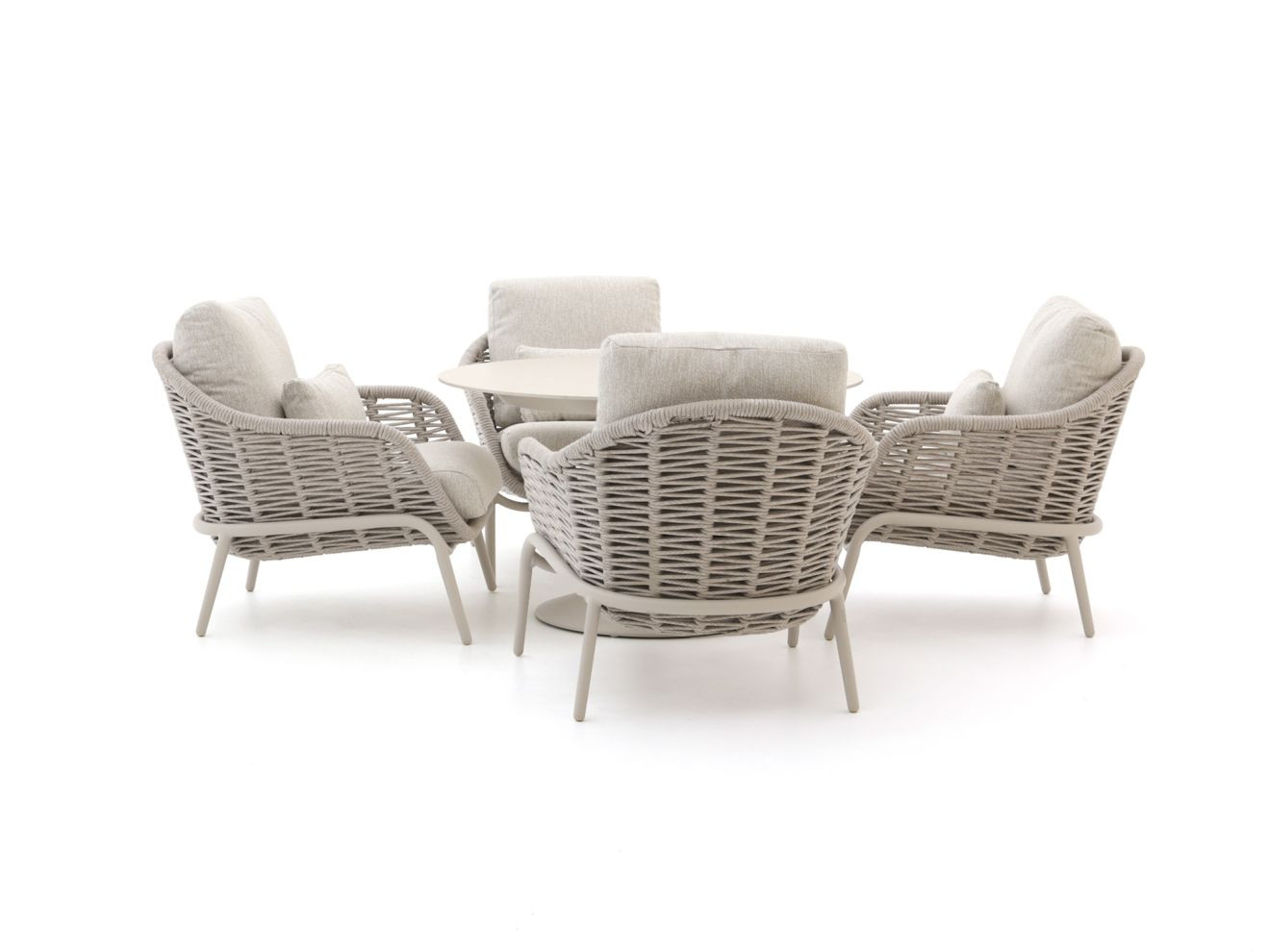 Kees SUNS Diningset voor 4 personen met beige sintered stone tafel en aluminium stoelen