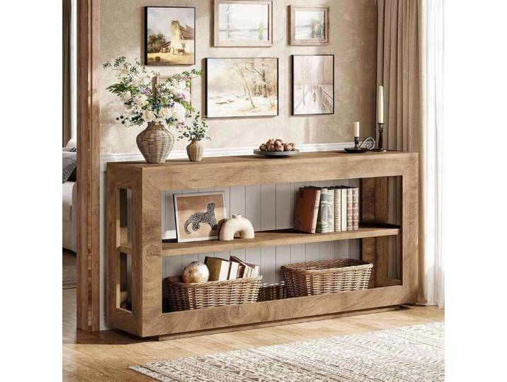Tribesigns Table Console en Bois Style Industriel 160x35x85 cm avec 3 Étagères Marron Rustique pour Salon Couloir Entrée