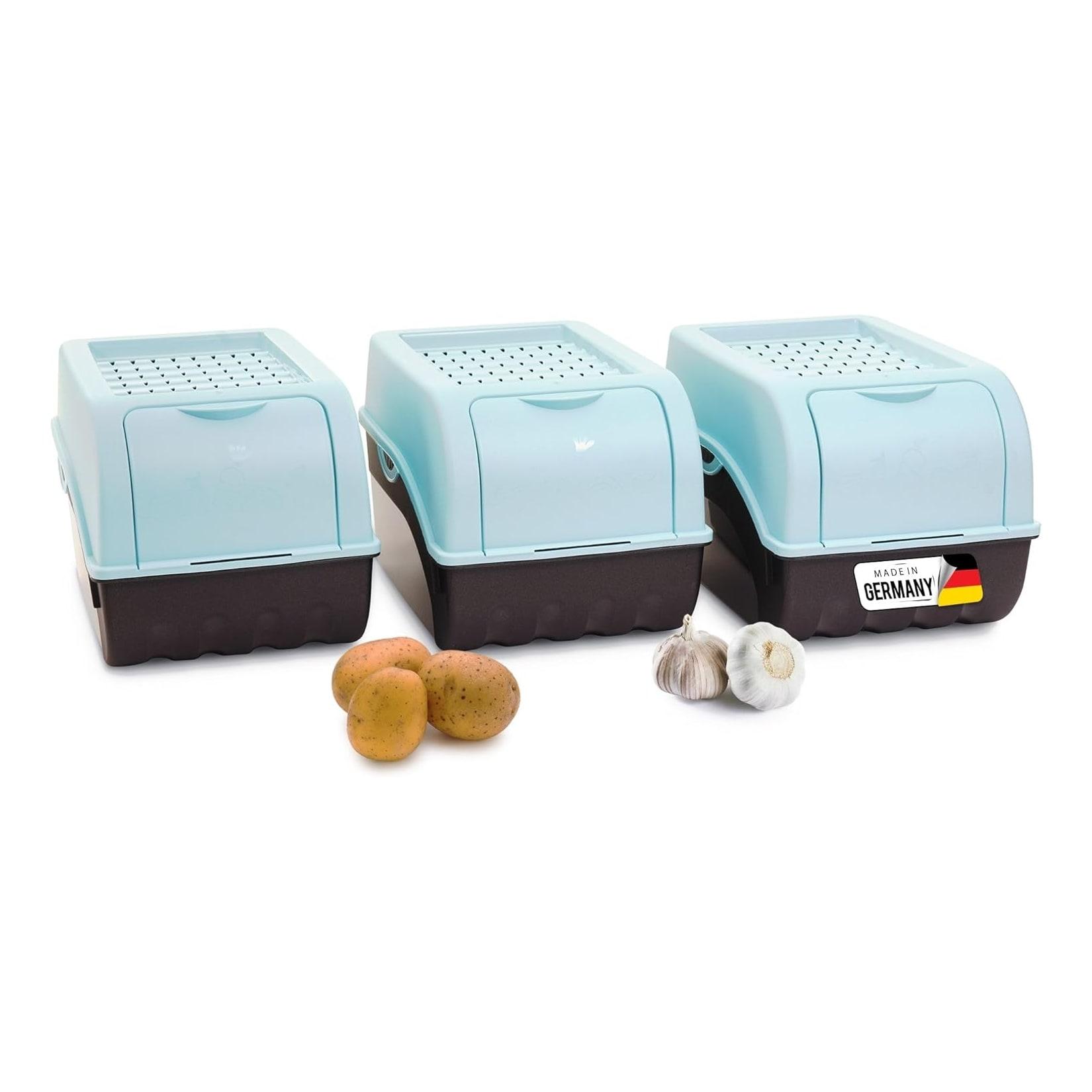 Kartoffel Aufbewahrungsbox 3x mittel 5L TÜRKIS Kartoffelbox Gemüsebox stapelbar Zwiebelbox Kartoffelkorb Obstbehälter Kartoffelkiste Zwiebel Aufbewahrung Frischhaltedose Möhren