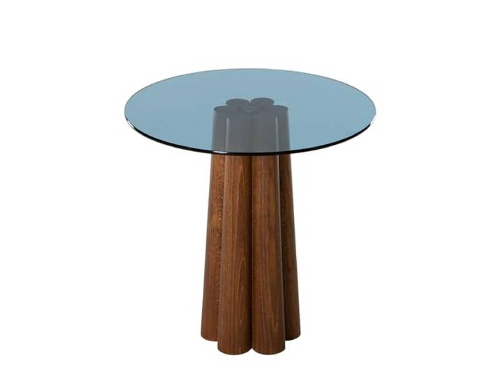 Hanah Home Moderner Couchtisch, 50 x 50 x 50 cm, Walnuss & Blau, Tischplatte aus 100% Sicherheitsglas, Gestell aus Buchenholz, zerlegt, stilvolles und funktionales Design
