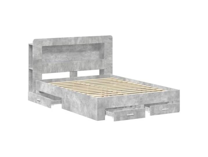 SKTQYQO Bettgestell, grau, Zement, 160 x 200 cm Technisches Holz, integrierte Schubladen, Kopfteil Schrank, einfache Montage