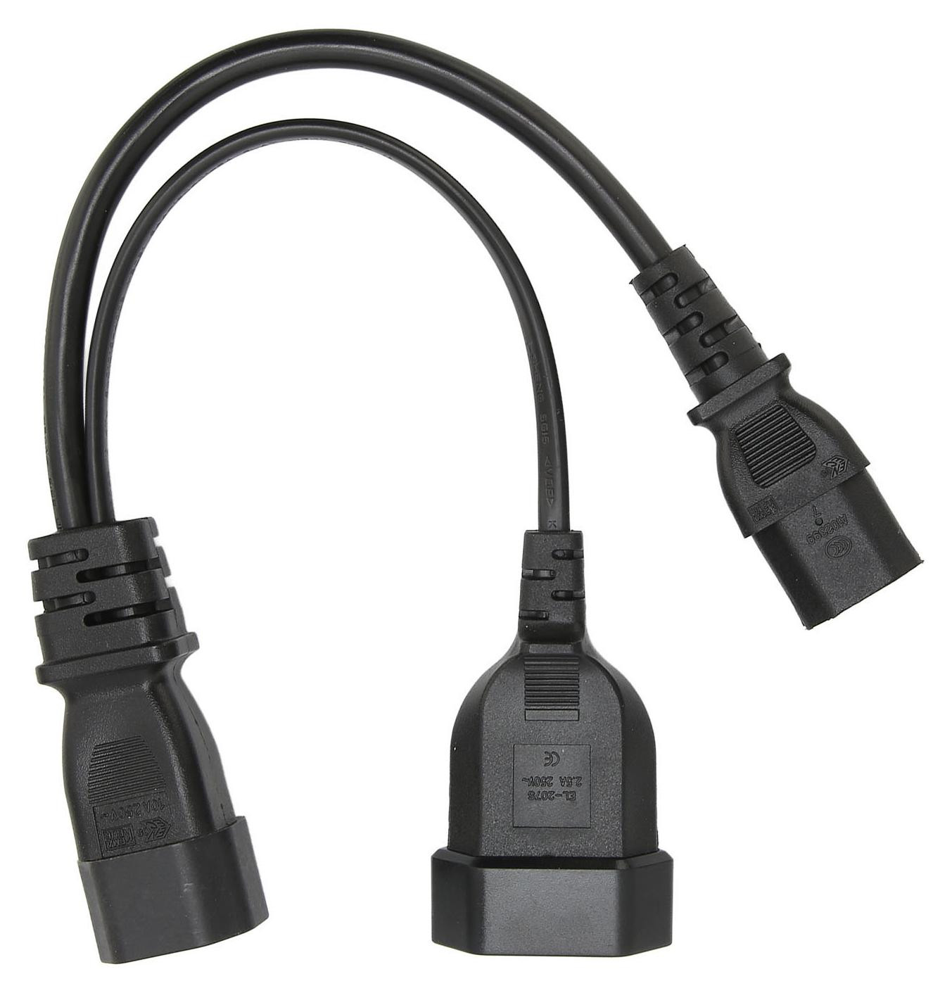 Gistuch IEC320 C14 naar C13 en netsnoer professionele Y-verlengerkabel, 32 cm, 10A