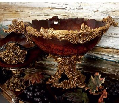 ARCILLA ELEMENTAL Gold Polystone Intricately Carved Arabesque Leaf Decorative Decorative Bowl