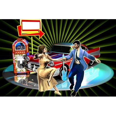 Fototapete PAPERMOON "Mann und Frau tanzen vor Auto", bunt, B:4m L:2,6m, Vlies, Tapeten