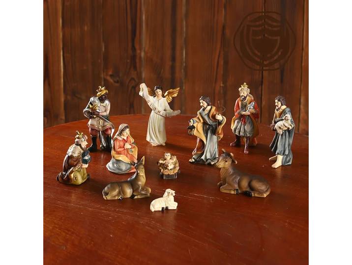Ensemble de 11 pièces de décoration, 10cm, Christ, naissance de jésus, cadeaux, scène de nativité, artisanat en résine, décoration de noël, Figurines gothiques