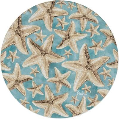 Thirstystone "Starfish Galore 4-Pack Round Natural Sandstone Coaster with Protective Cork Backing Manufactured in The USA 4"" Diameter"