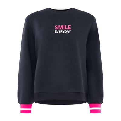 Sweatshirt ZWILLINGSHERZ "SMILE", Damen, Gr. XXL, blau (marine), Obermaterial: 50% Baumwolle, 50% Polyester, Sweatshirts Sweatshirt, Mini Me Style, gestreifte Bündchen, Smile Print vorne und am Rücken