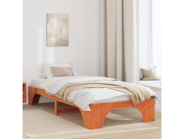 RJPLMFV Bettgestell, Kiefernholz, massiv, 100 x 200 cm, wachsbraun Feste Latten im Lieferumfang enthalten, einfache Montage für 2 Personen, saubere Rückseite, einfache Reinigung