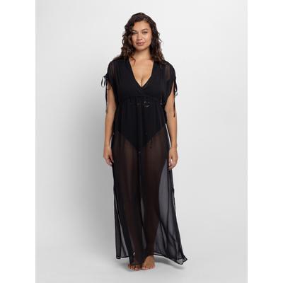 Strandkleid DORINA "Sabrina", Damen, Gr. S, N-Gr, schwarz, Web, Obermaterial: 100% Viskose, weit lang, tiefer V-Ausschnitt, Kleider Strandkleid, tiefer V-Ausschnitt