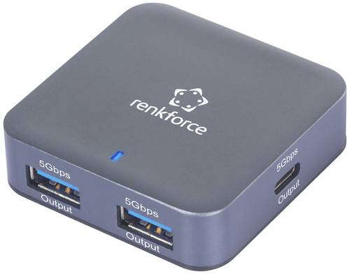 Renkforce RF-USBH-480 2 Port USB-Hub USB-A mit Aluminiumgehäuse, mit USB-C Stecker Grau